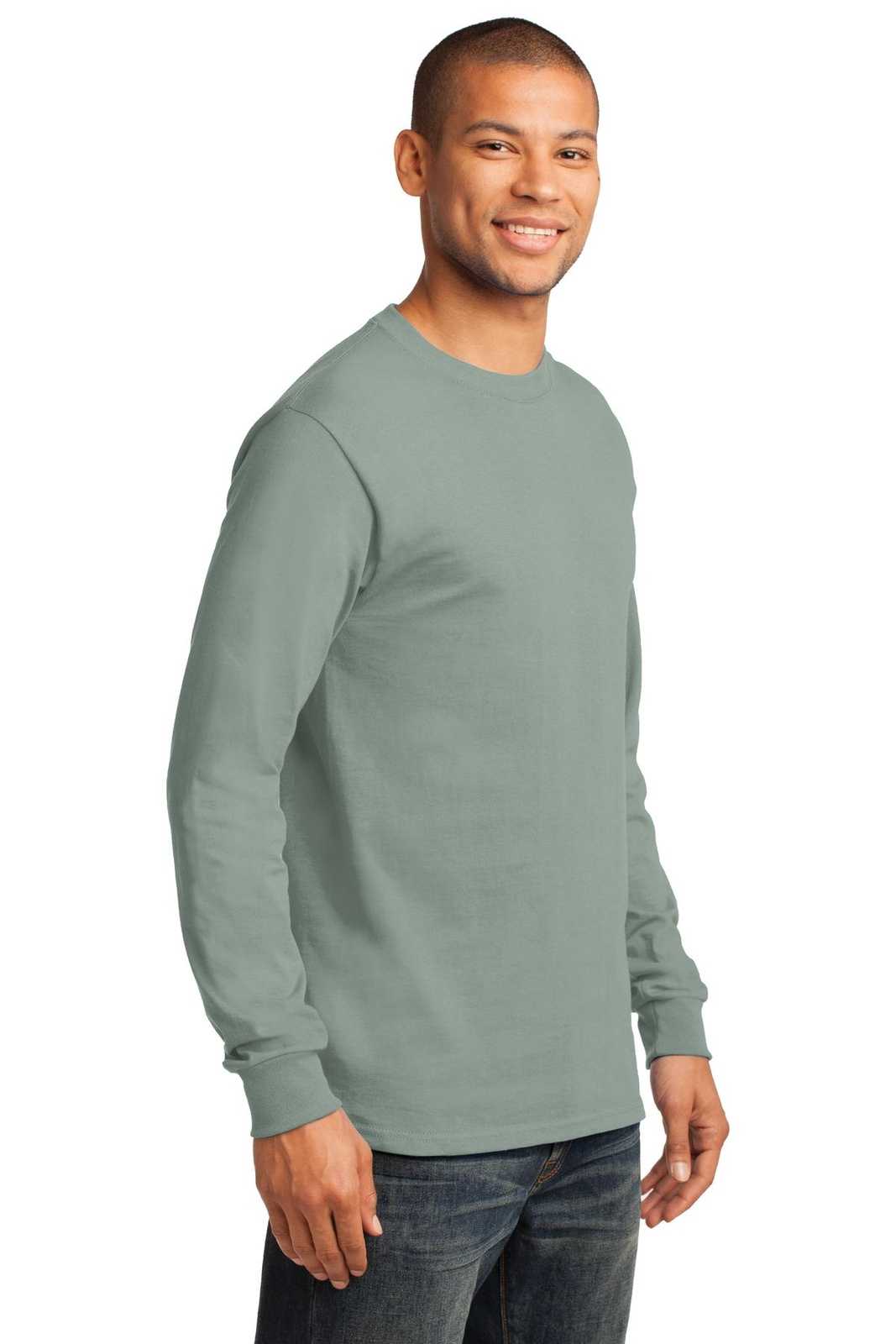 Port &amp; Company PC61LS Long Sleeve Essential Tee - Stonewashed Green - HIT a Double - 4