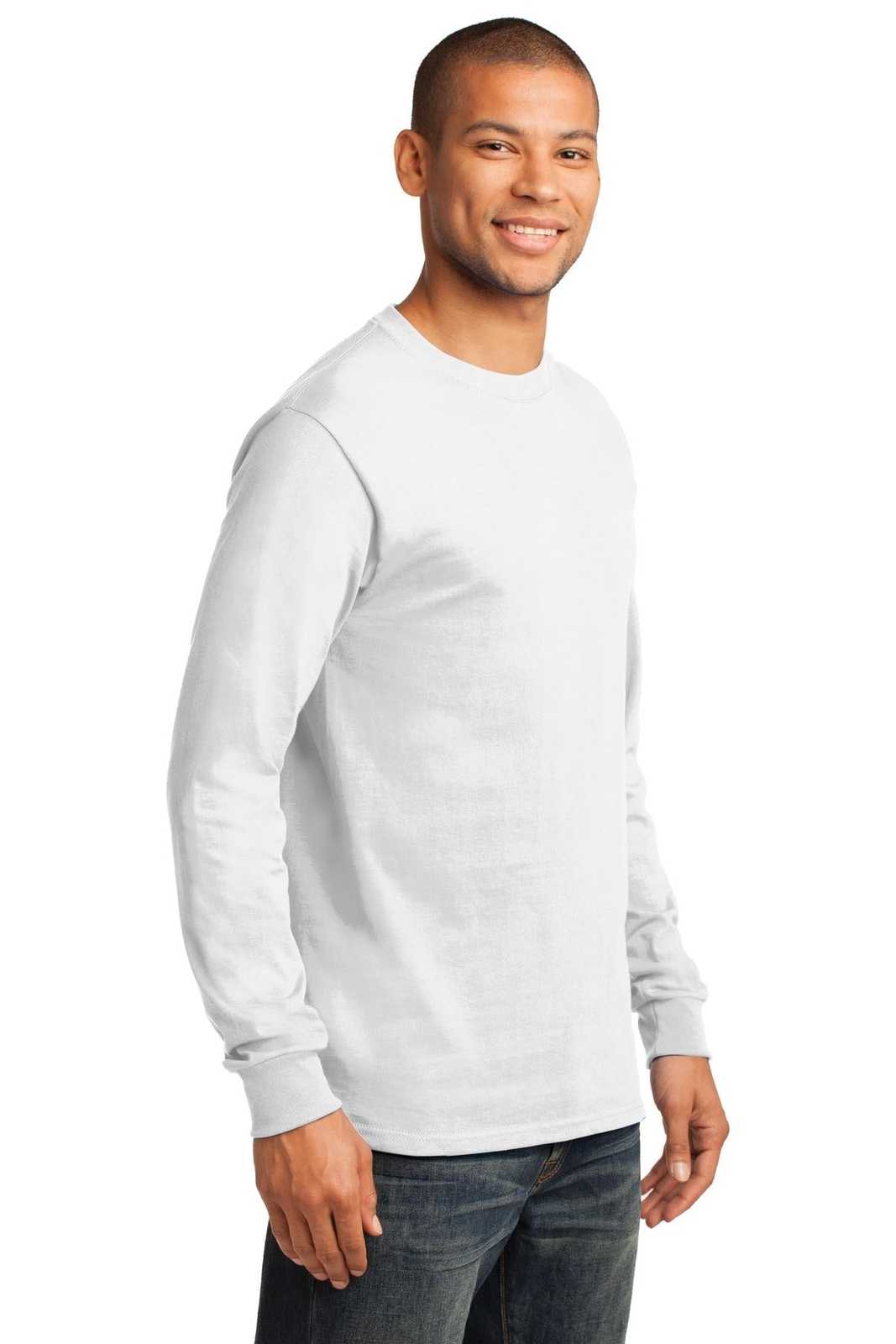 Port &amp; Company PC61LS Long Sleeve Essential Tee - White - HIT a Double - 4