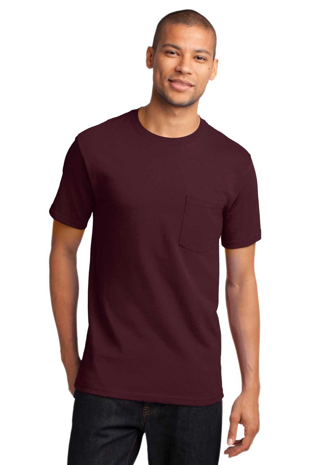 Port &amp; Company PC61PT Tall Essential Pocket Tee - Athletic Maroon - HIT a Double - 1