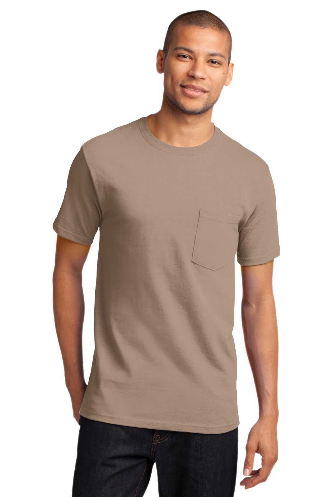 Port &amp; Company PC61PT Tall Essential Pocket Tee - Sand - HIT a Double - 1