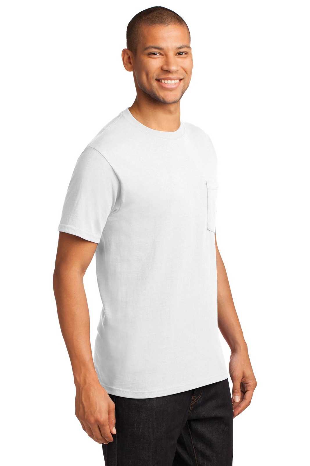 Port &amp; Company PC61PT Tall Essential Pocket Tee - White - HIT a Double - 4