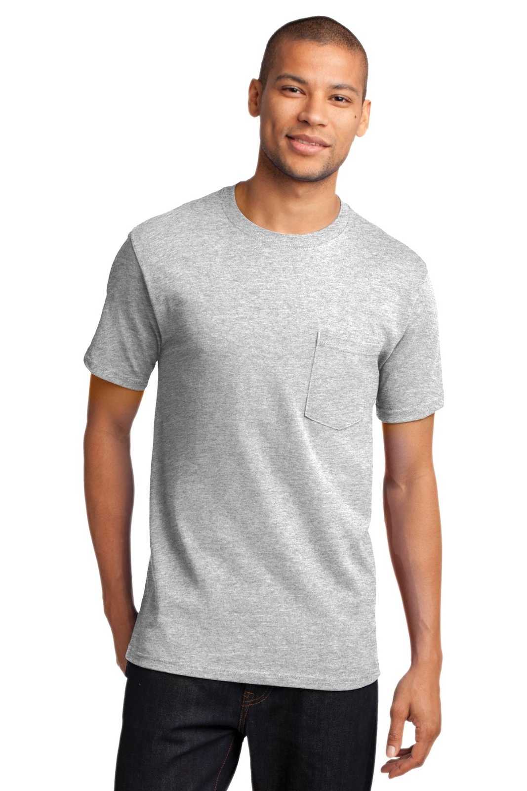 Port &amp; Company PC61P Essential Pocket Tee - Ash - HIT a Double - 1