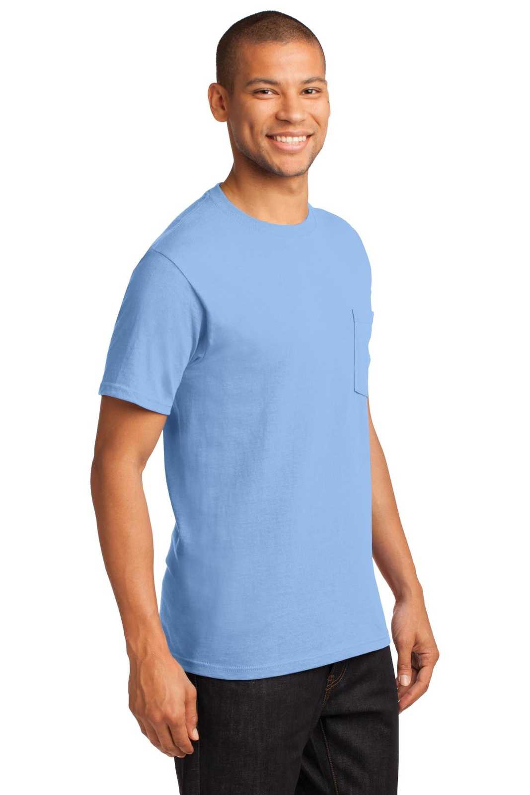 Port &amp; Company PC61P Essential Pocket Tee - Light Blue - HIT a Double - 4
