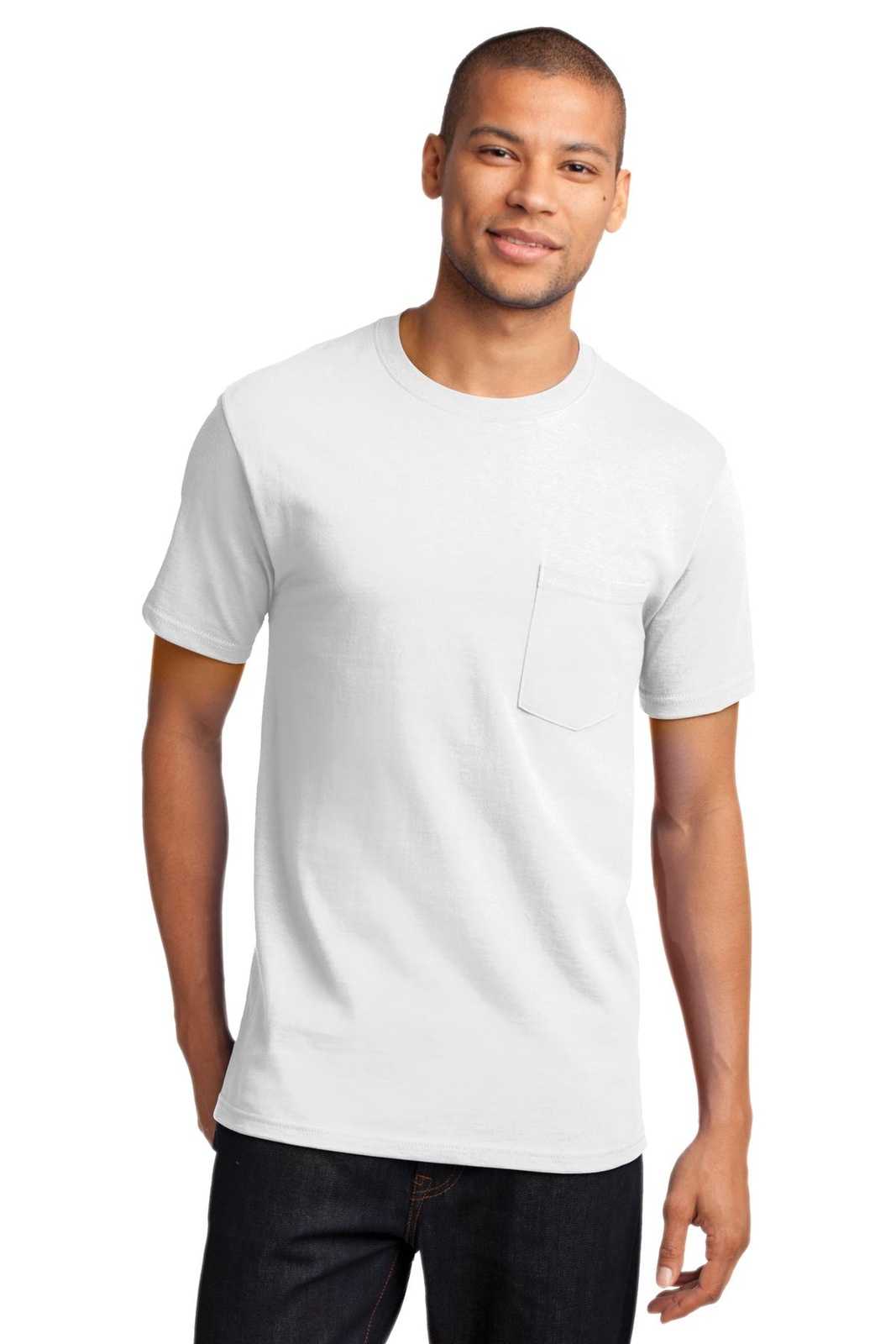 Port &amp; Company PC61P Essential Pocket Tee - White - HIT a Double - 1