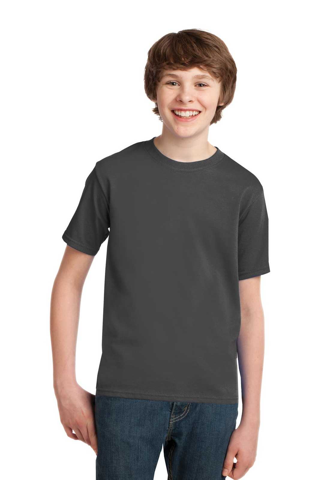 Port &amp; Company PC61Y Youth Essential Tee - Charcoal - HIT a Double - 1