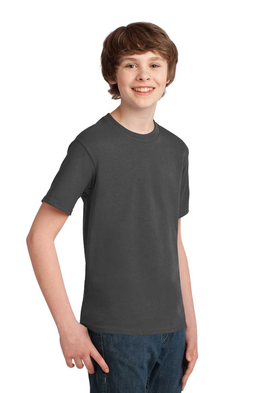 Port &amp; Company PC61Y Youth Essential Tee - Charcoal - HIT a Double - 4