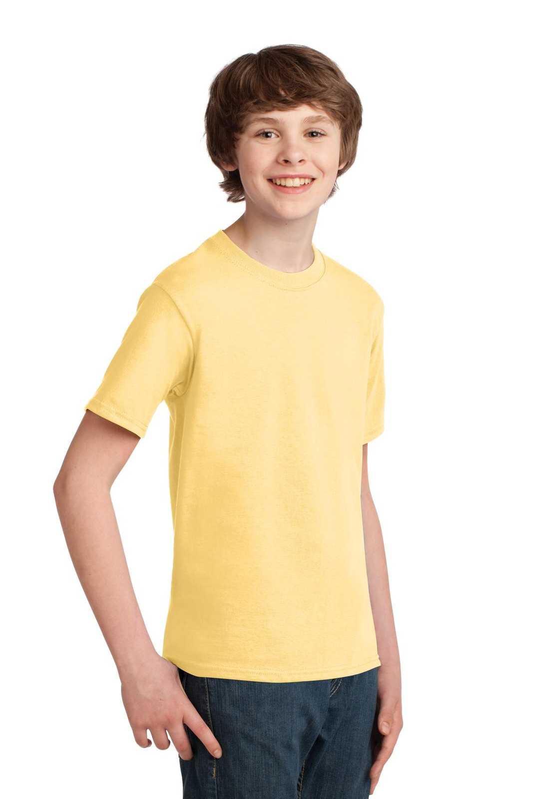 Port &amp; Company PC61Y Youth Essential Tee - Daffodil Yellow - HIT a Double - 4