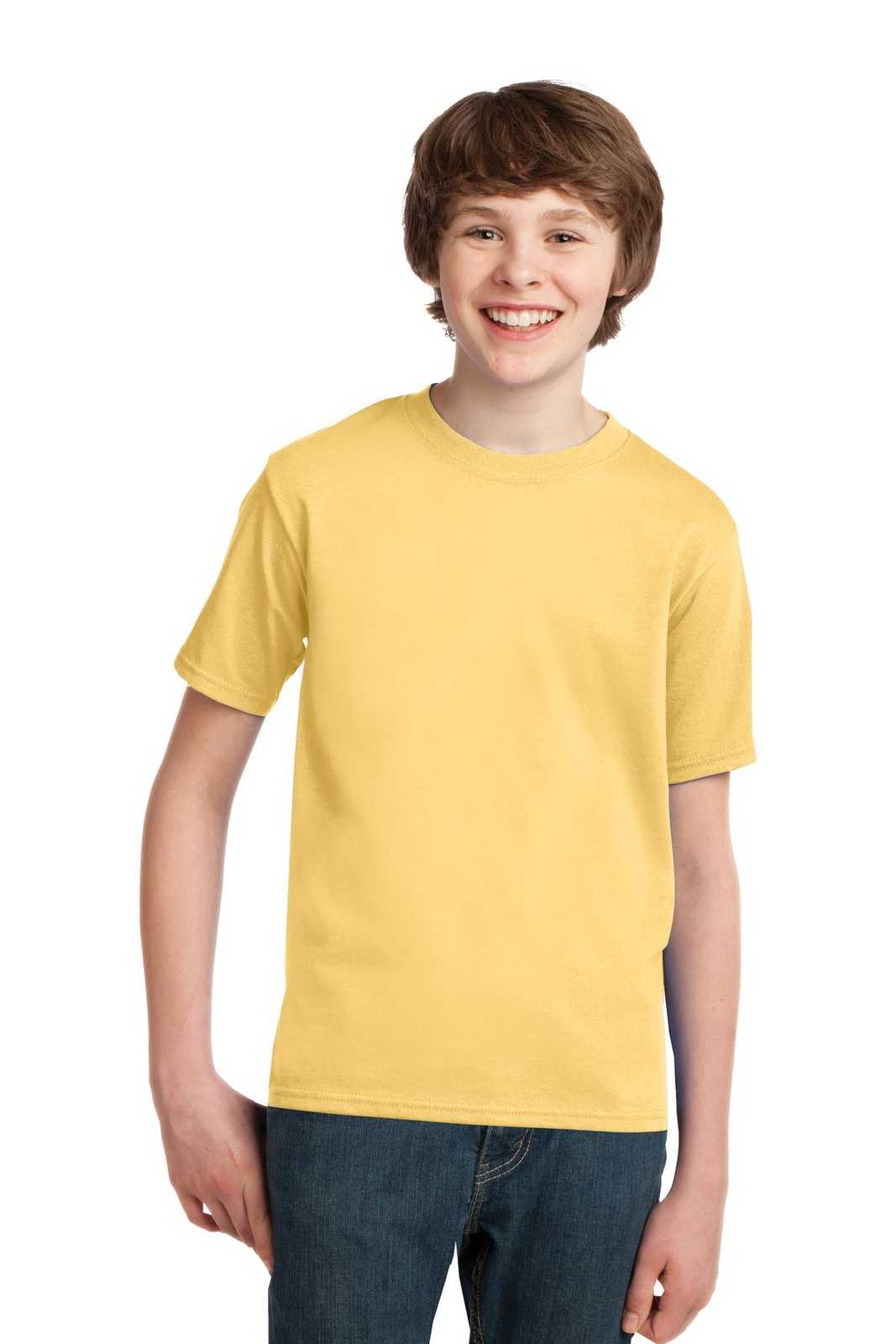 Port &amp; Company PC61Y Youth Essential Tee - Daffodil Yellow - HIT a Double - 1