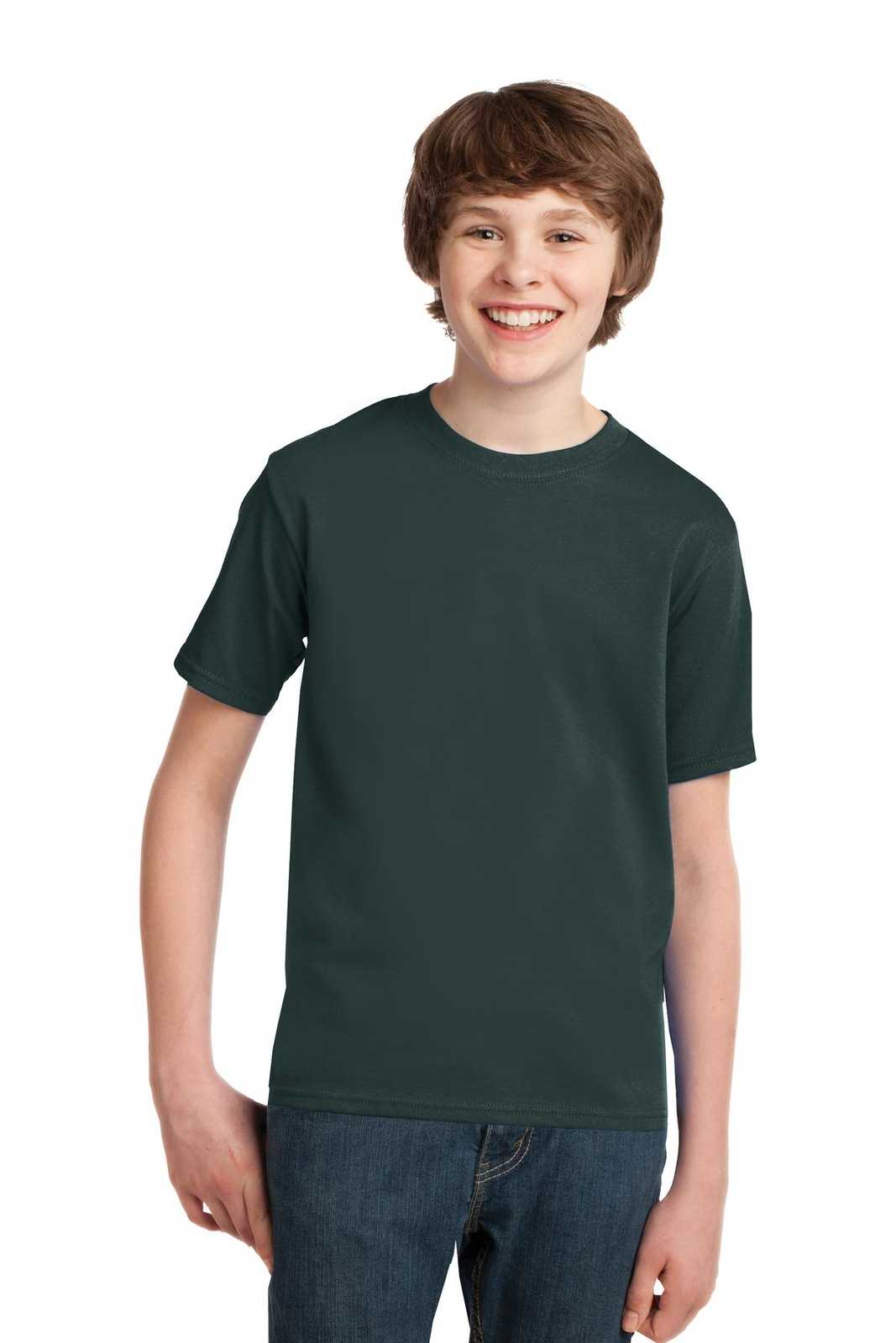 Port &amp; Company PC61Y Youth Essential Tee - Dark Green - HIT a Double - 1