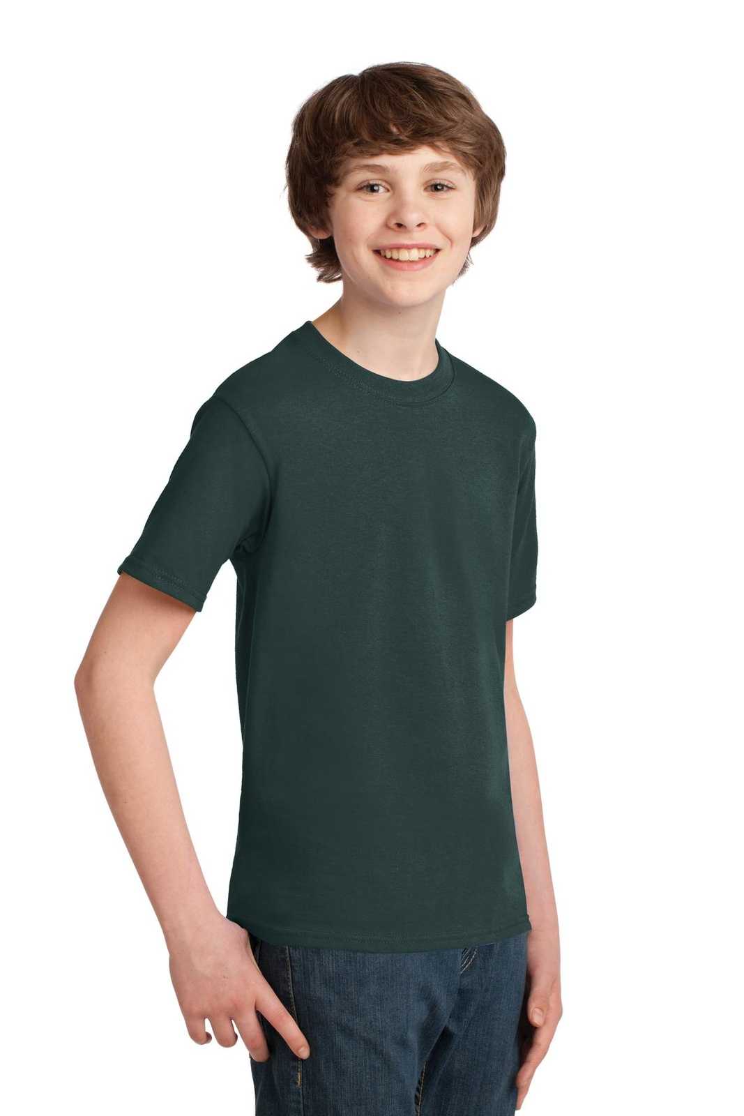 Port &amp; Company PC61Y Youth Essential Tee - Dark Green - HIT a Double - 4