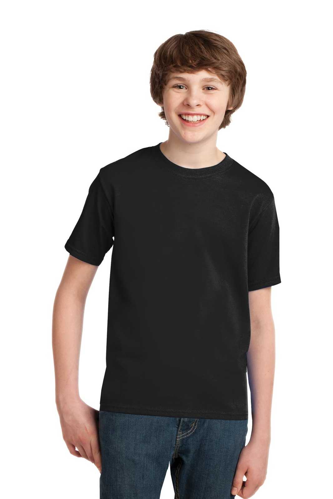 Port &amp; Company PC61Y Youth Essential Tee - Jet Black - HIT a Double - 1