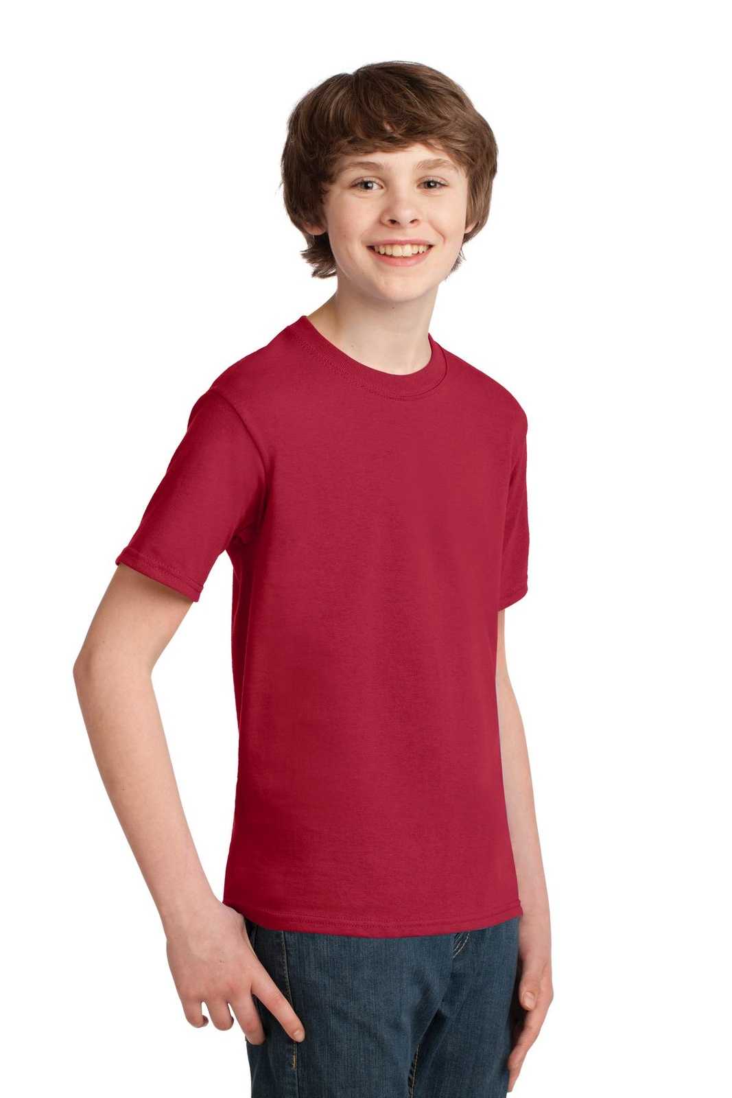 Port &amp; Company PC61Y Youth Essential Tee - Red - HIT a Double - 4