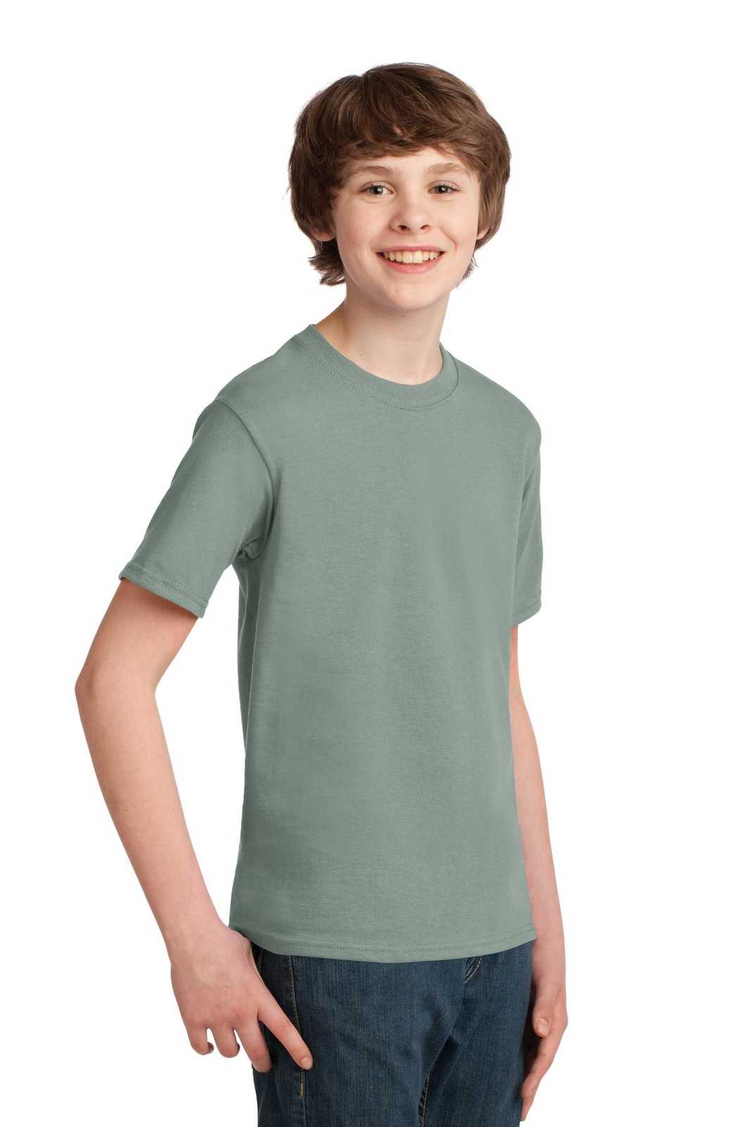 Port &amp; Company PC61Y Youth Essential Tee - Stonewashed Green - HIT a Double - 4
