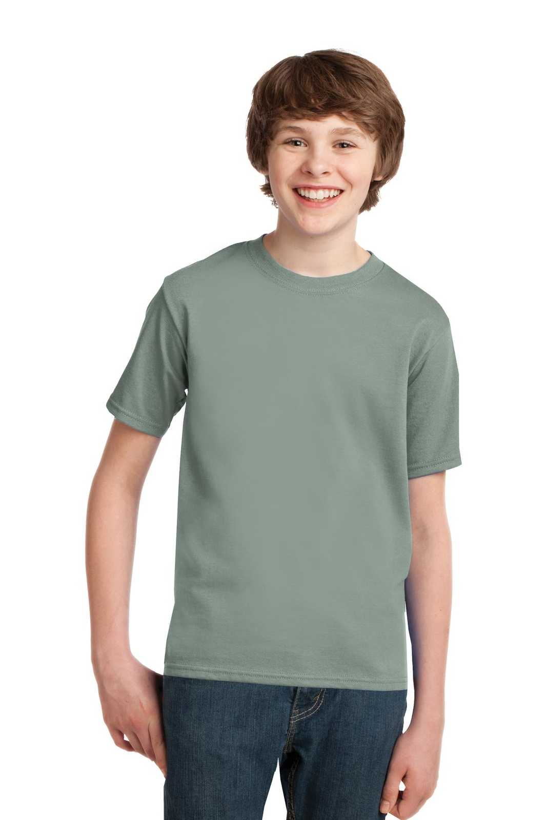 Port &amp; Company PC61Y Youth Essential Tee - Stonewashed Green - HIT a Double - 1