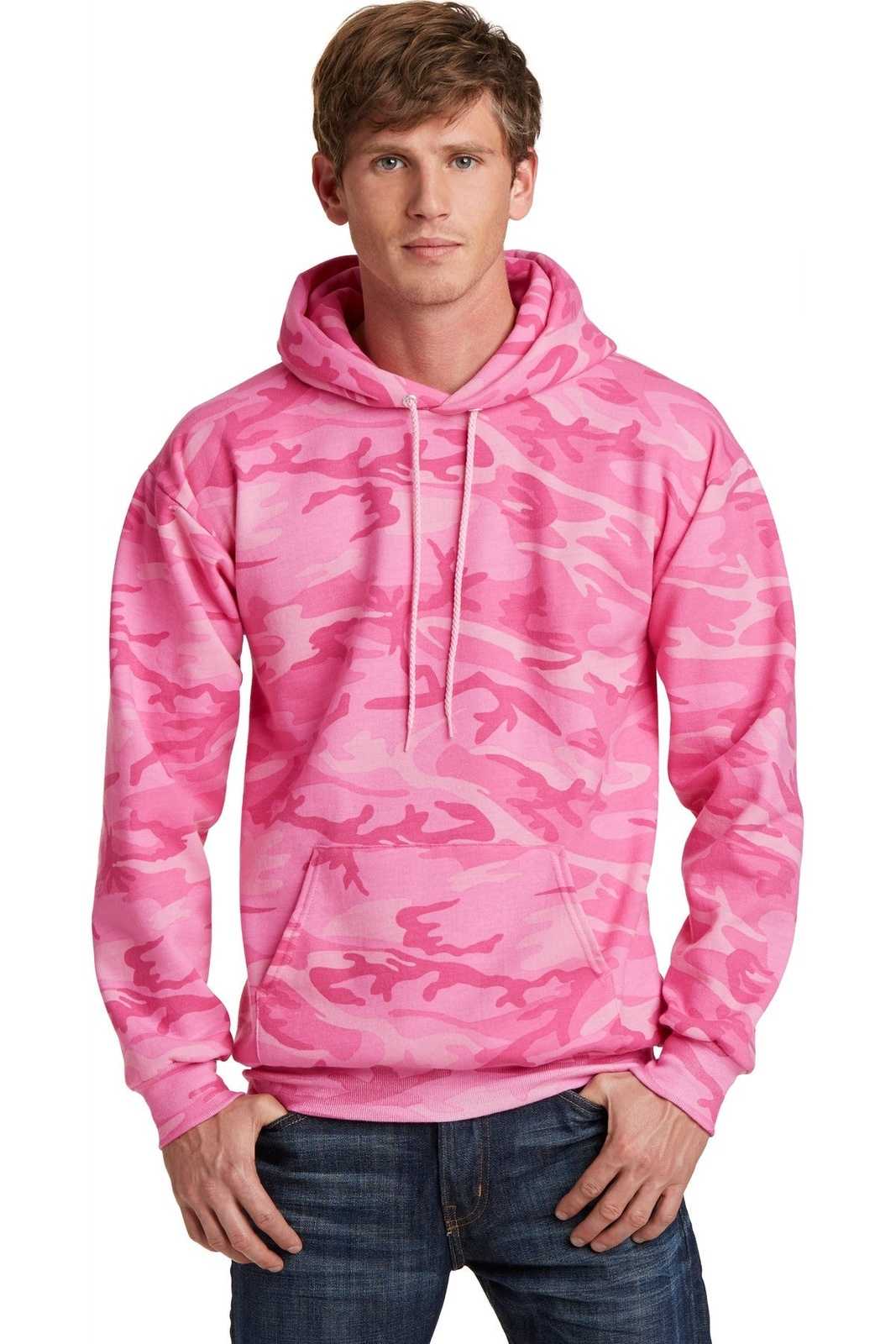 Port &amp; Company PC78HC Core Fleece Camo Pullover Hooded Sweatshirt - Pink Camo - HIT a Double - 1