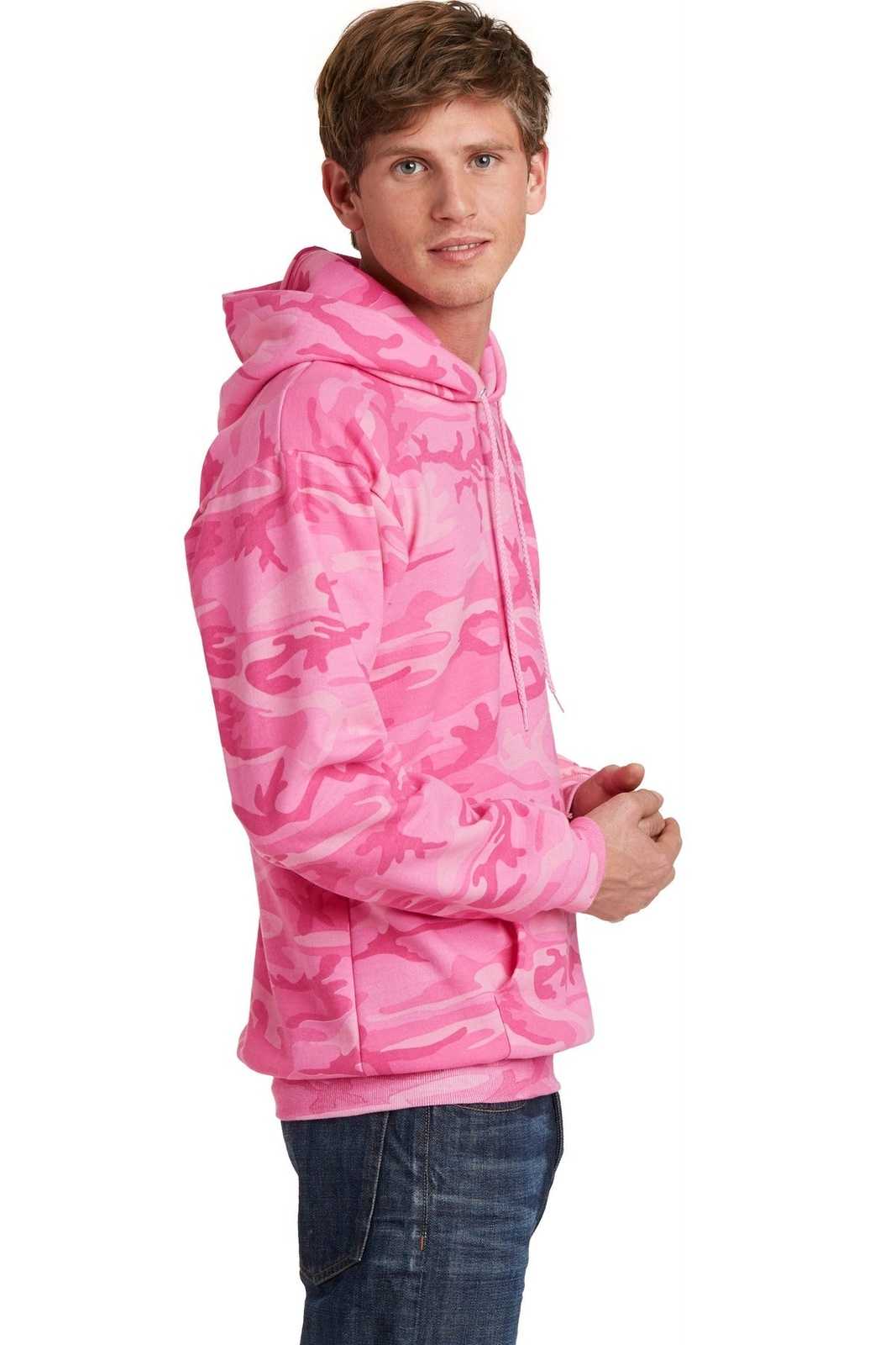 Port &amp; Company PC78HC Core Fleece Camo Pullover Hooded Sweatshirt - Pink Camo - HIT a Double - 3