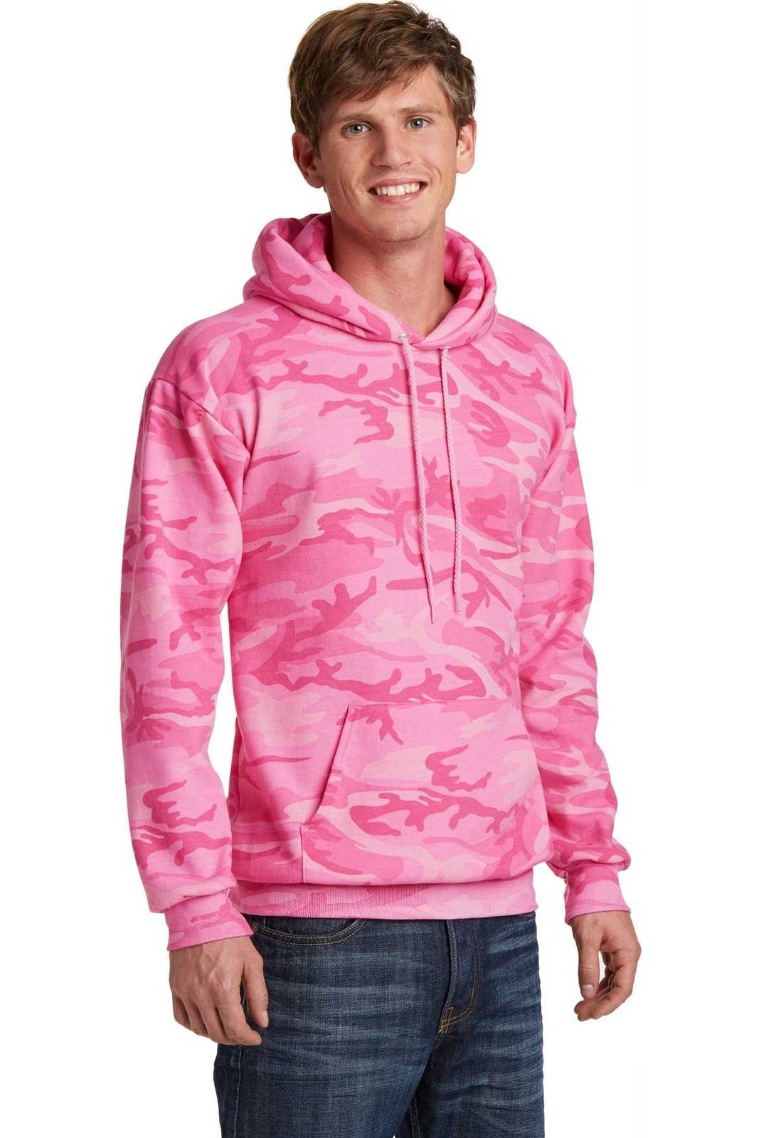 Port &amp; Company PC78HC Core Fleece Camo Pullover Hooded Sweatshirt - Pink Camo - HIT a Double - 4
