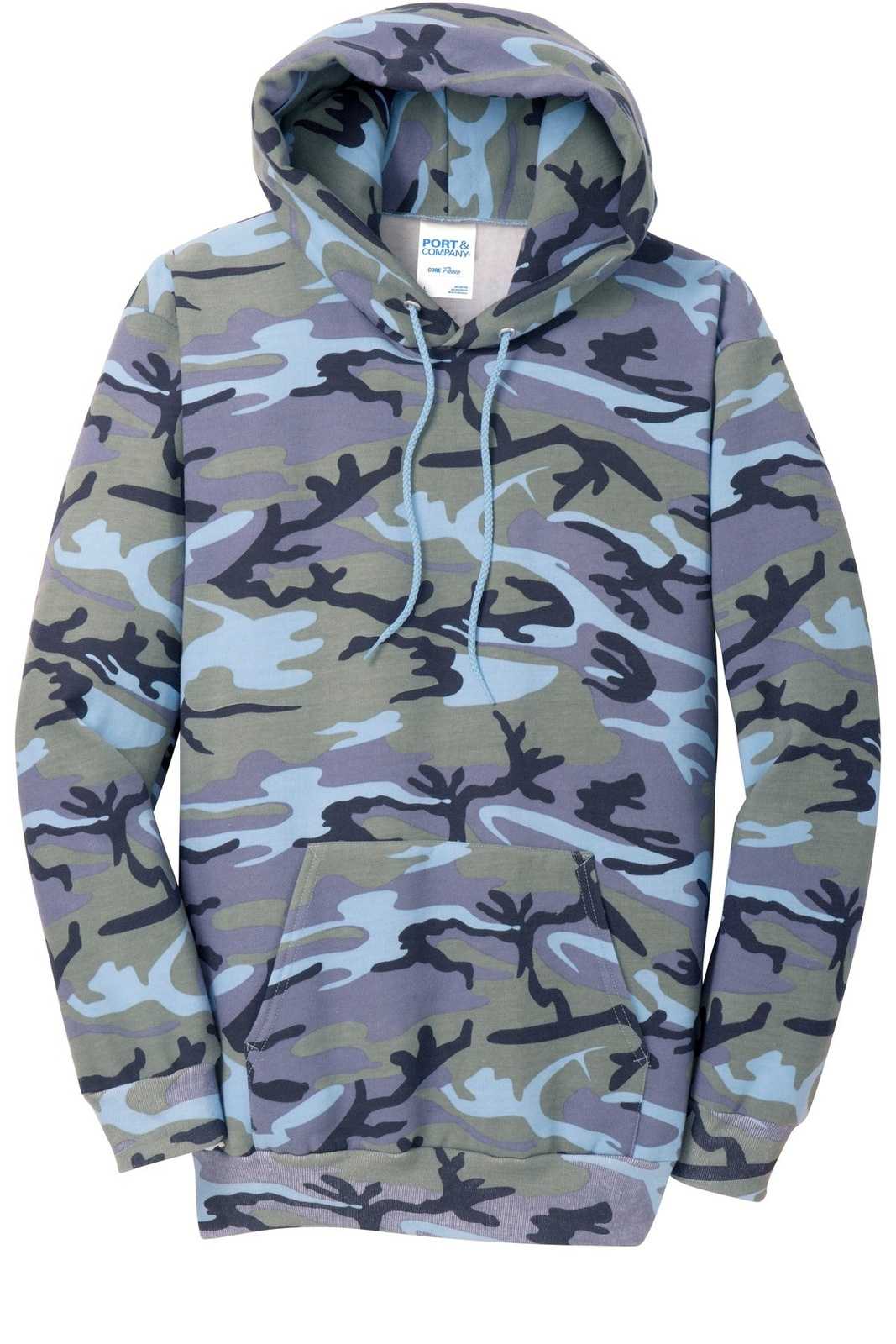 Port &amp; Company PC78HC Core Fleece Camo Pullover Hooded Sweatshirt - Woodland Blue Camo - HIT a Double - 5