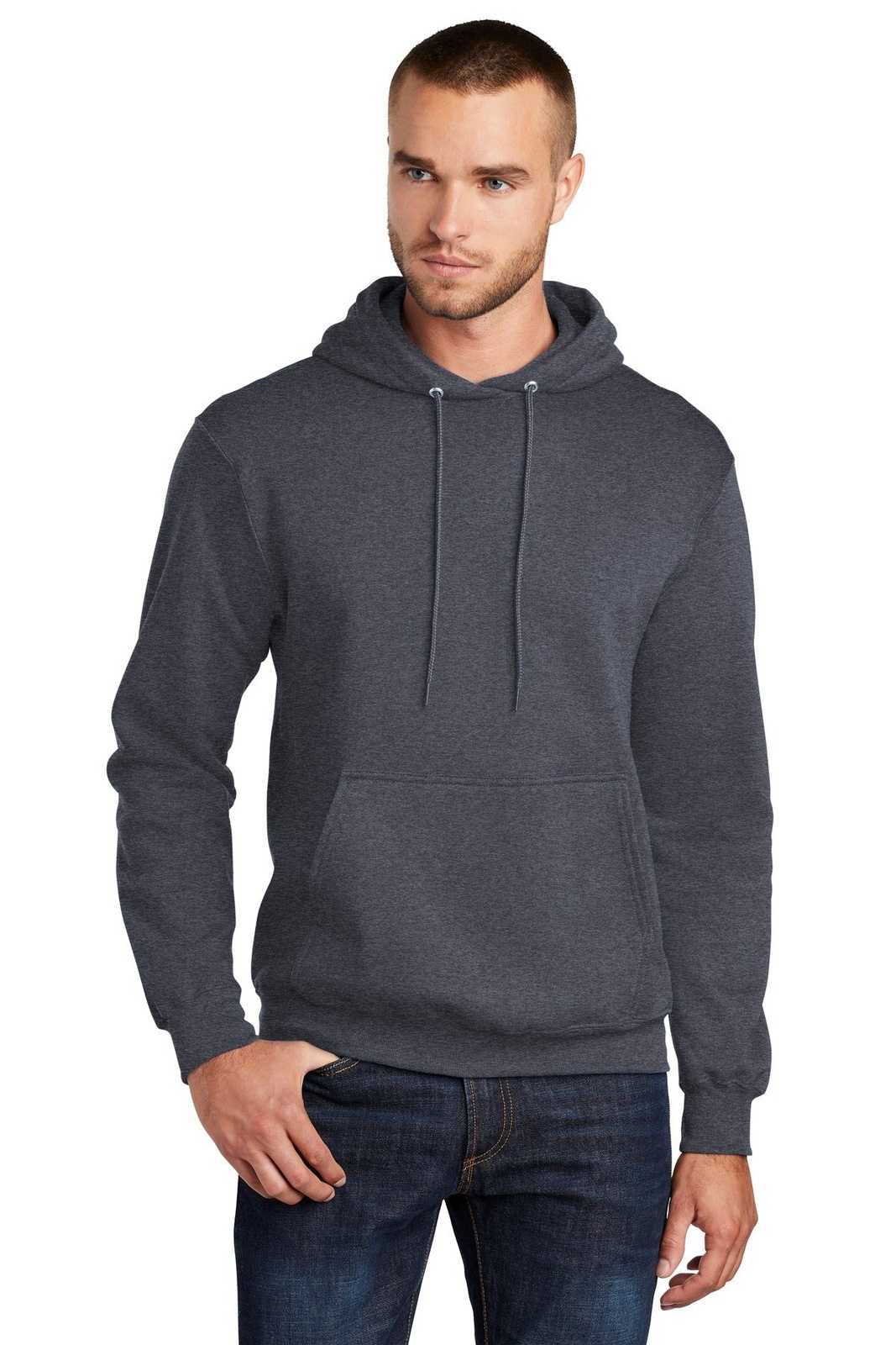Port &amp; Company PC78HT Tall Core Fleece Pullover Hooded Sweatshirt - Heather Navy - HIT a Double - 1