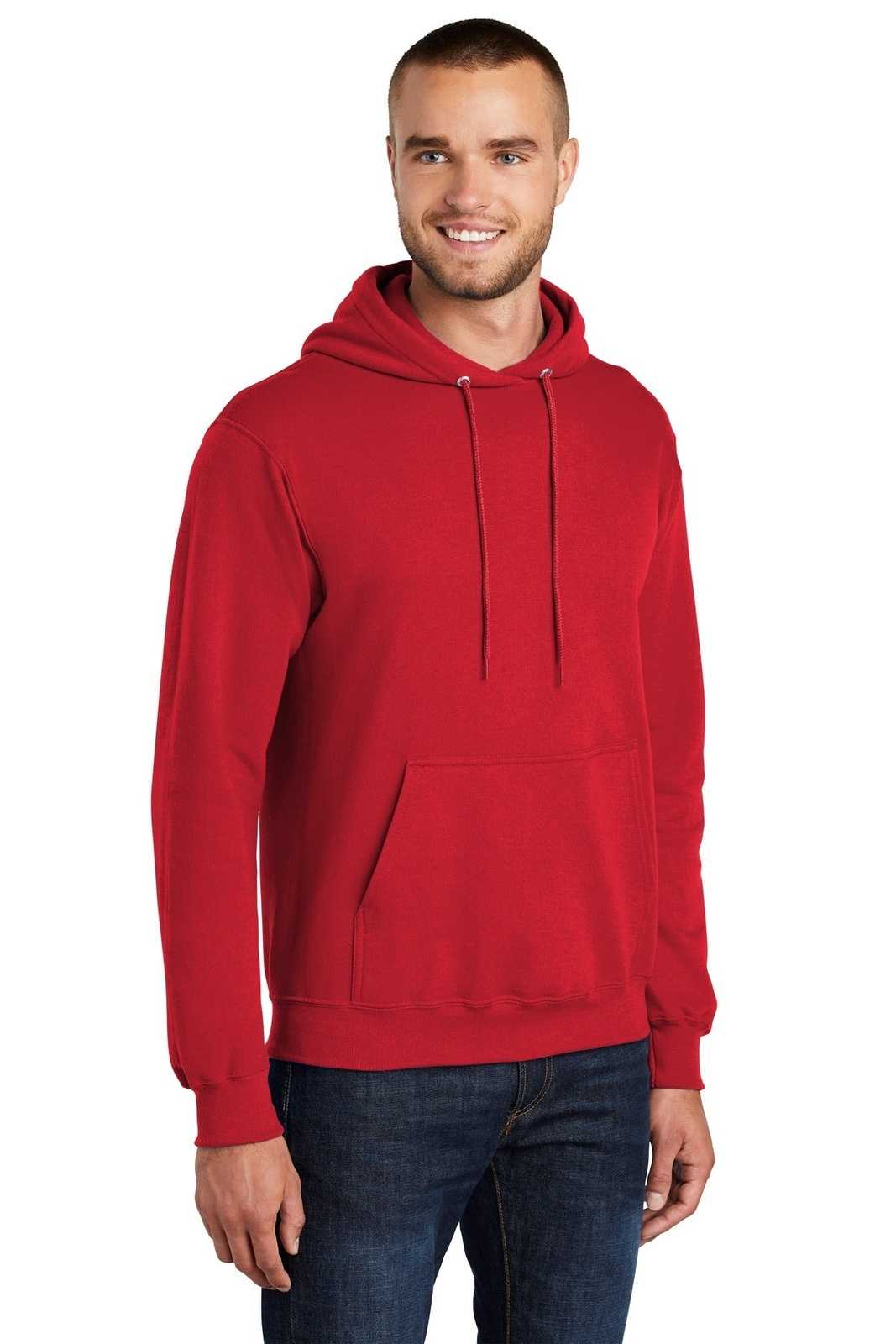 Port &amp; Company PC78HT Tall Core Fleece Pullover Hooded Sweatshirt - Red - HIT a Double - 4