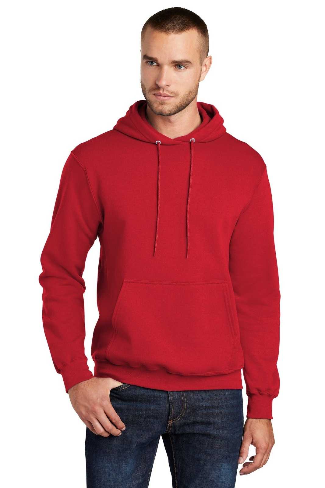 Port &amp; Company PC78HT Tall Core Fleece Pullover Hooded Sweatshirt - Red - HIT a Double - 1