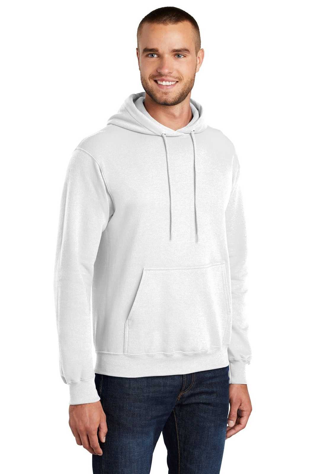 Port &amp; Company PC78HT Tall Core Fleece Pullover Hooded Sweatshirt - White - HIT a Double - 4