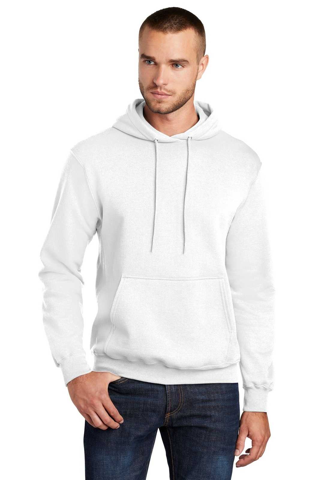 Port &amp; Company PC78HT Tall Core Fleece Pullover Hooded Sweatshirt - White - HIT a Double - 1