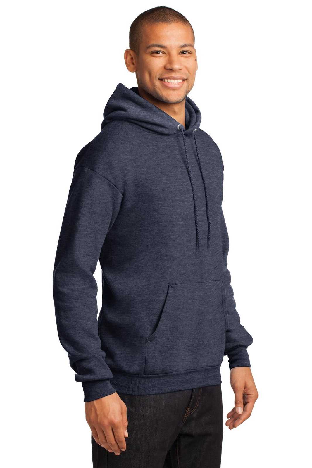 Port &amp; Company PC78H Core Fleece Pullover Hooded Sweatshirt - Heather Navy - HIT a Double - 4