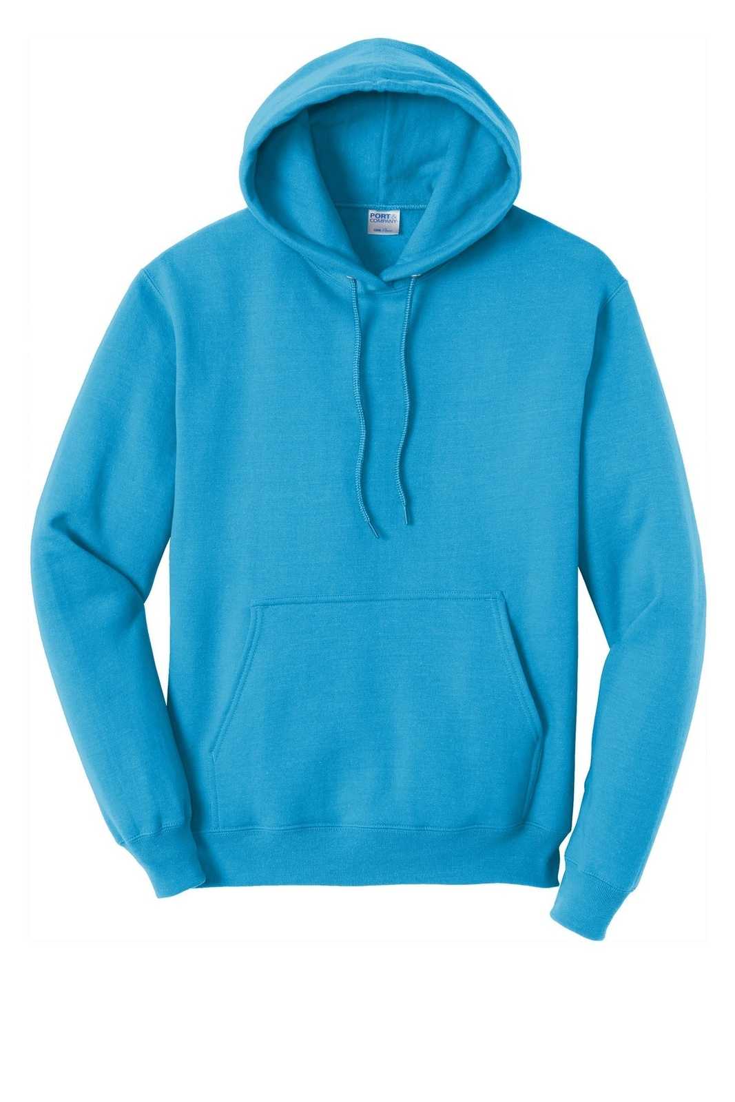 Port &amp; Company PC78H Core Fleece Pullover Hooded Sweatshirt - Neon Blue - HIT a Double - 5