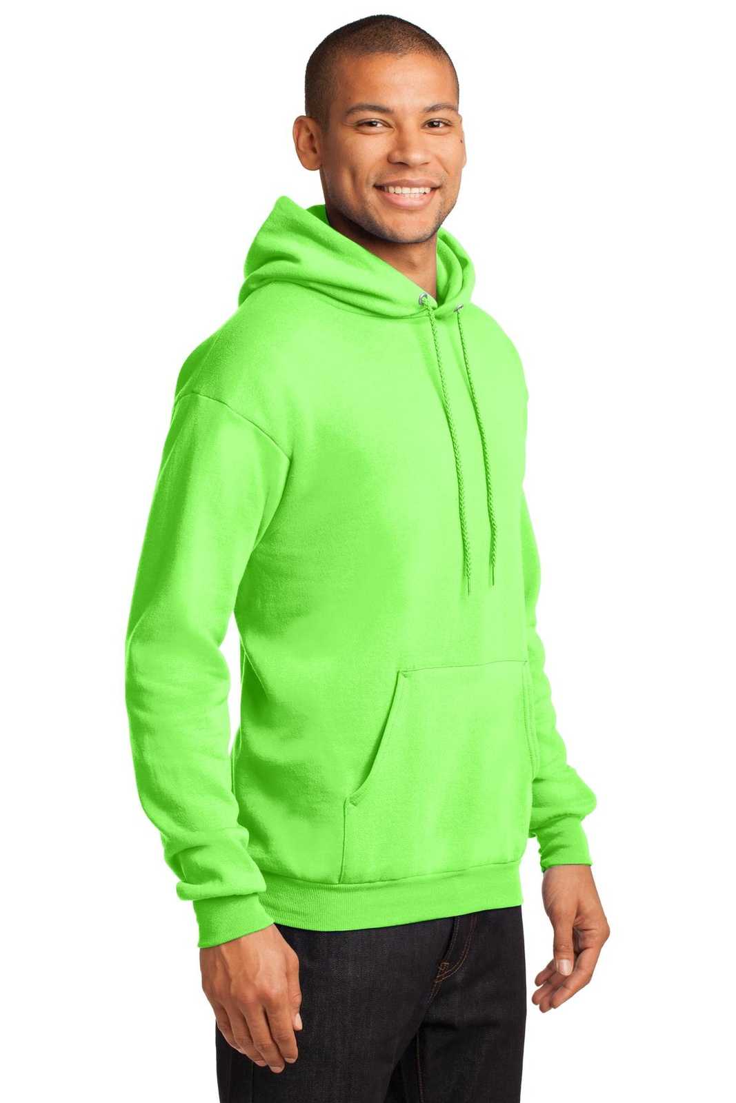 Port &amp; Company PC78H Core Fleece Pullover Hooded Sweatshirt - Neon Green - HIT a Double - 4