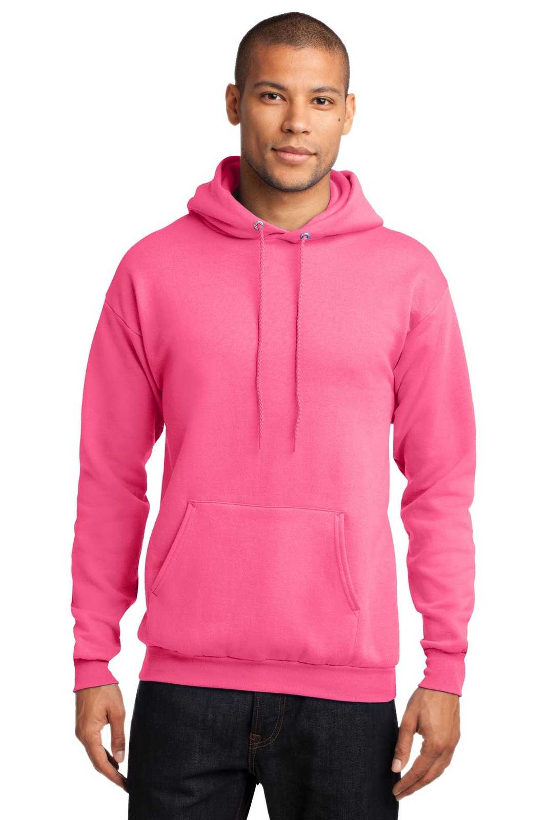 Port &amp; Company PC78H Core Fleece Pullover Hooded Sweatshirt - Neon Pink - HIT a Double - 1