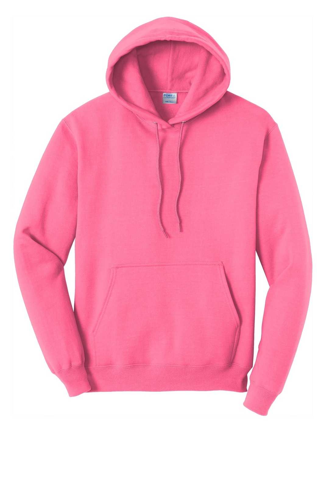 Port &amp; Company PC78H Core Fleece Pullover Hooded Sweatshirt - Neon Pink - HIT a Double - 5