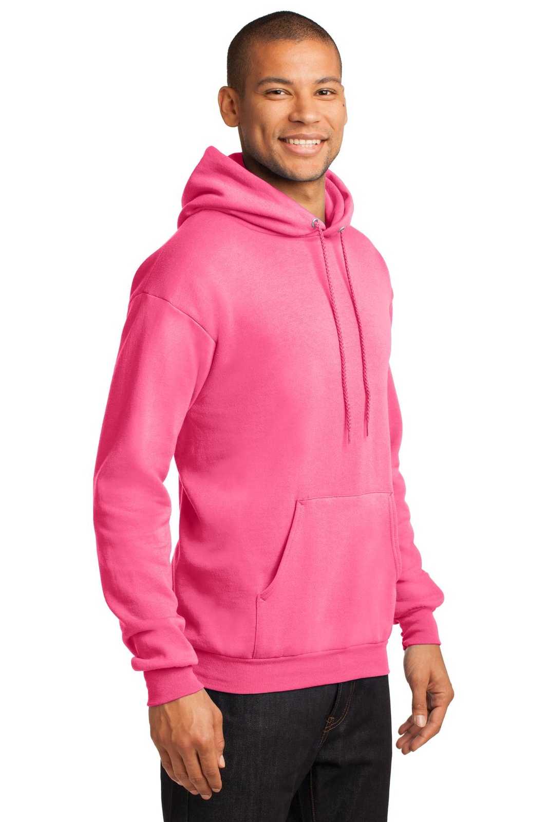 Port &amp; Company PC78H Core Fleece Pullover Hooded Sweatshirt - Neon Pink - HIT a Double - 4