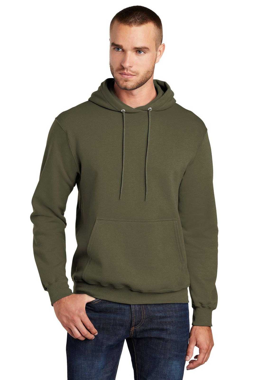 Port & Company PC78H Core Fleece Pullover Hooded Sweatshirt - Olive Drab Green - HIT a Double - 1