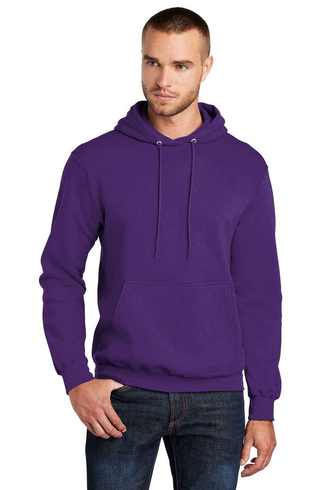 Port &amp; Company PC78H Core Fleece Pullover Hooded Sweatshirt - Team Purple - HIT a Double - 1