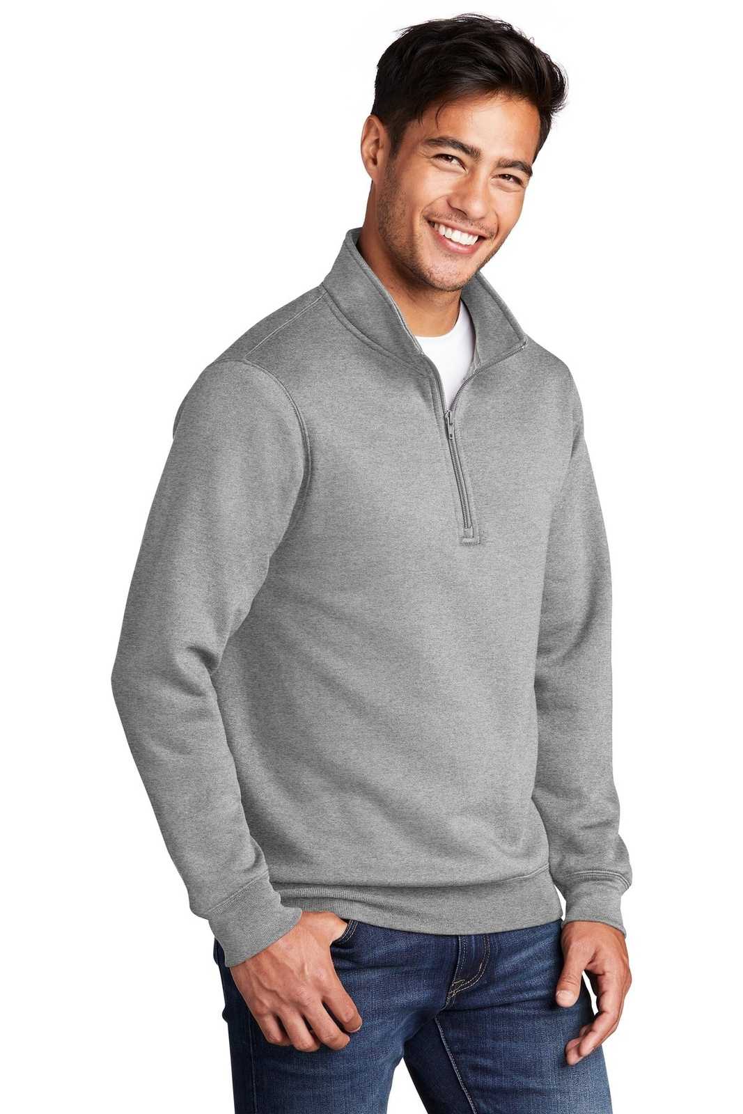 Port &amp; Company PC78Q Core Fleece 1/4-Zip Pullover Sweatshirt - Athletic Heather - HIT a Double - 4