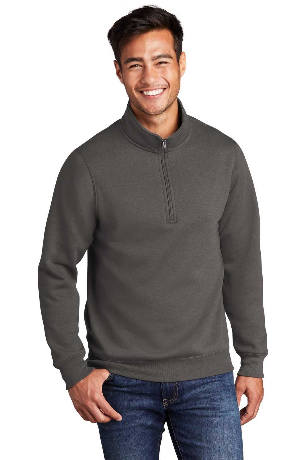 Port &amp; Company PC78Q Core Fleece 1/4-Zip Pullover Sweatshirt - Charcoal - HIT a Double - 1