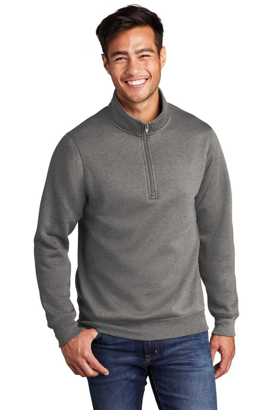 Port &amp; Company PC78Q Core Fleece 1/4-Zip Pullover Sweatshirt - Graphite Heather - HIT a Double - 1