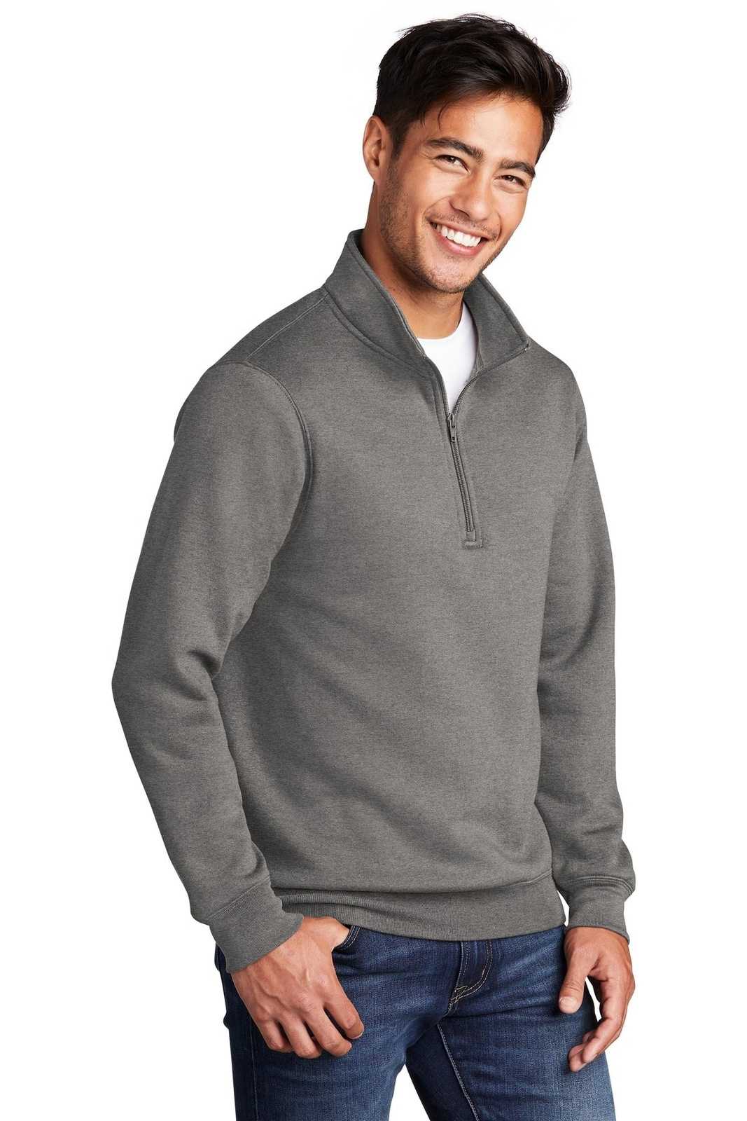 Port &amp; Company PC78Q Core Fleece 1/4-Zip Pullover Sweatshirt - Graphite Heather - HIT a Double - 4