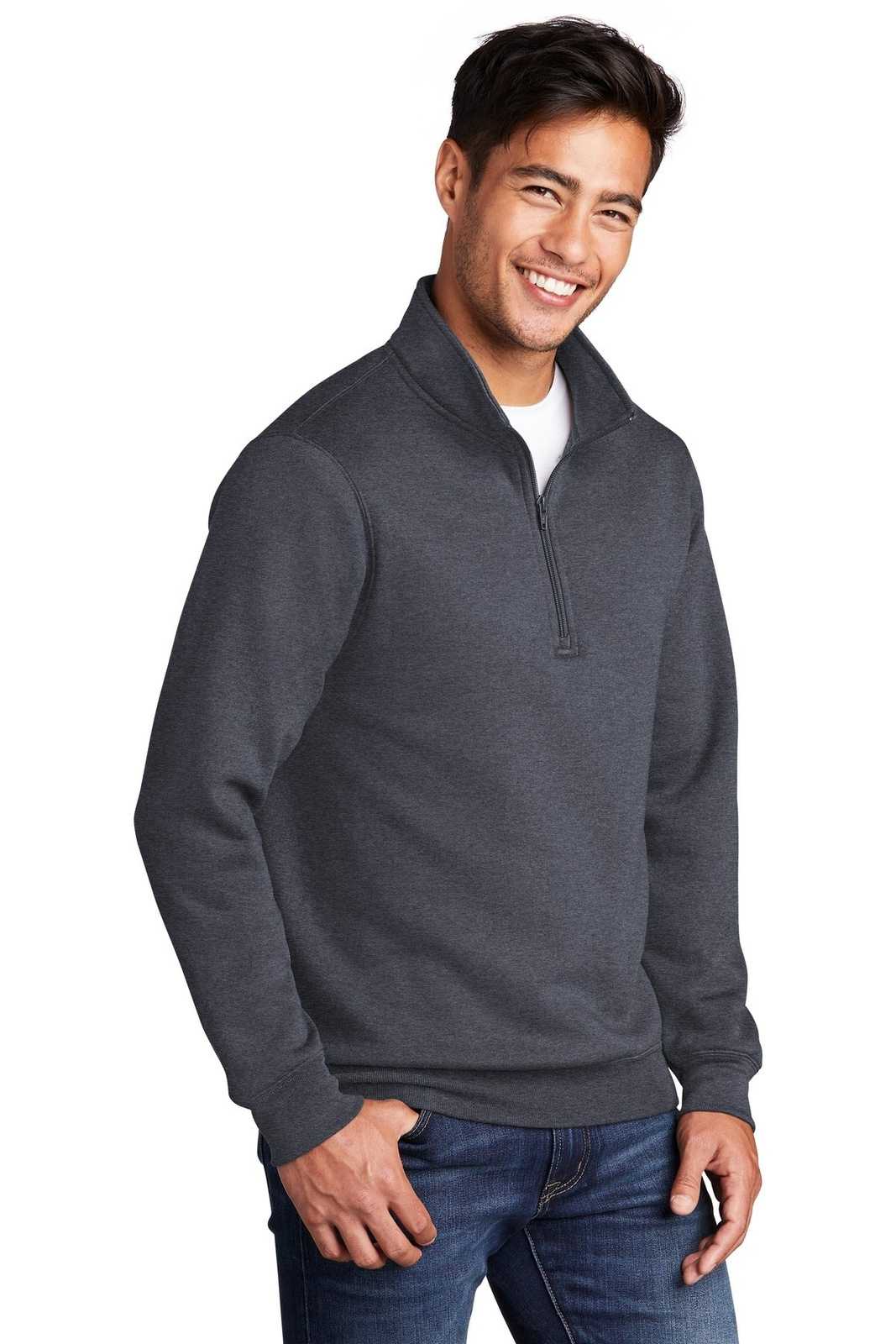 Port &amp; Company PC78Q Core Fleece 1/4-Zip Pullover Sweatshirt - Heather Navy - HIT a Double - 4