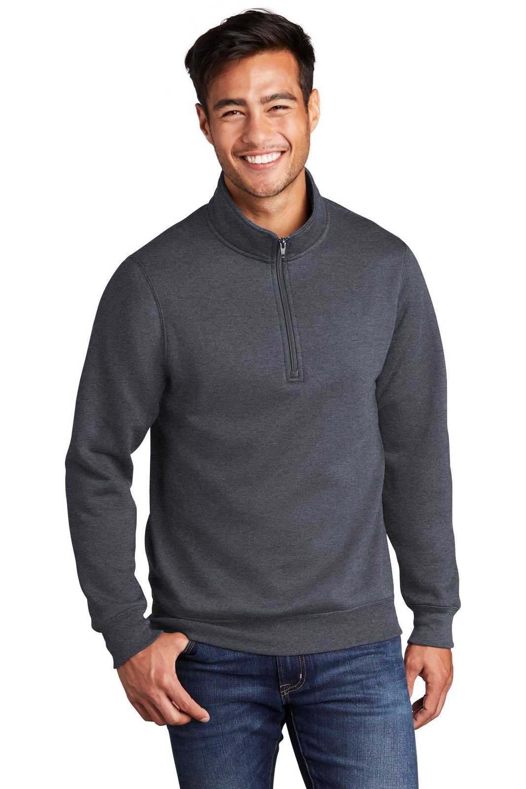 Port &amp; Company PC78Q Core Fleece 1/4-Zip Pullover Sweatshirt - Heather Navy - HIT a Double - 1