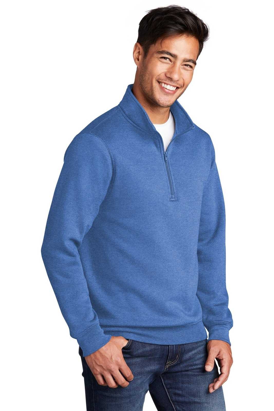 Port &amp; Company PC78Q Core Fleece 1/4-Zip Pullover Sweatshirt - Heather Royal - HIT a Double - 4