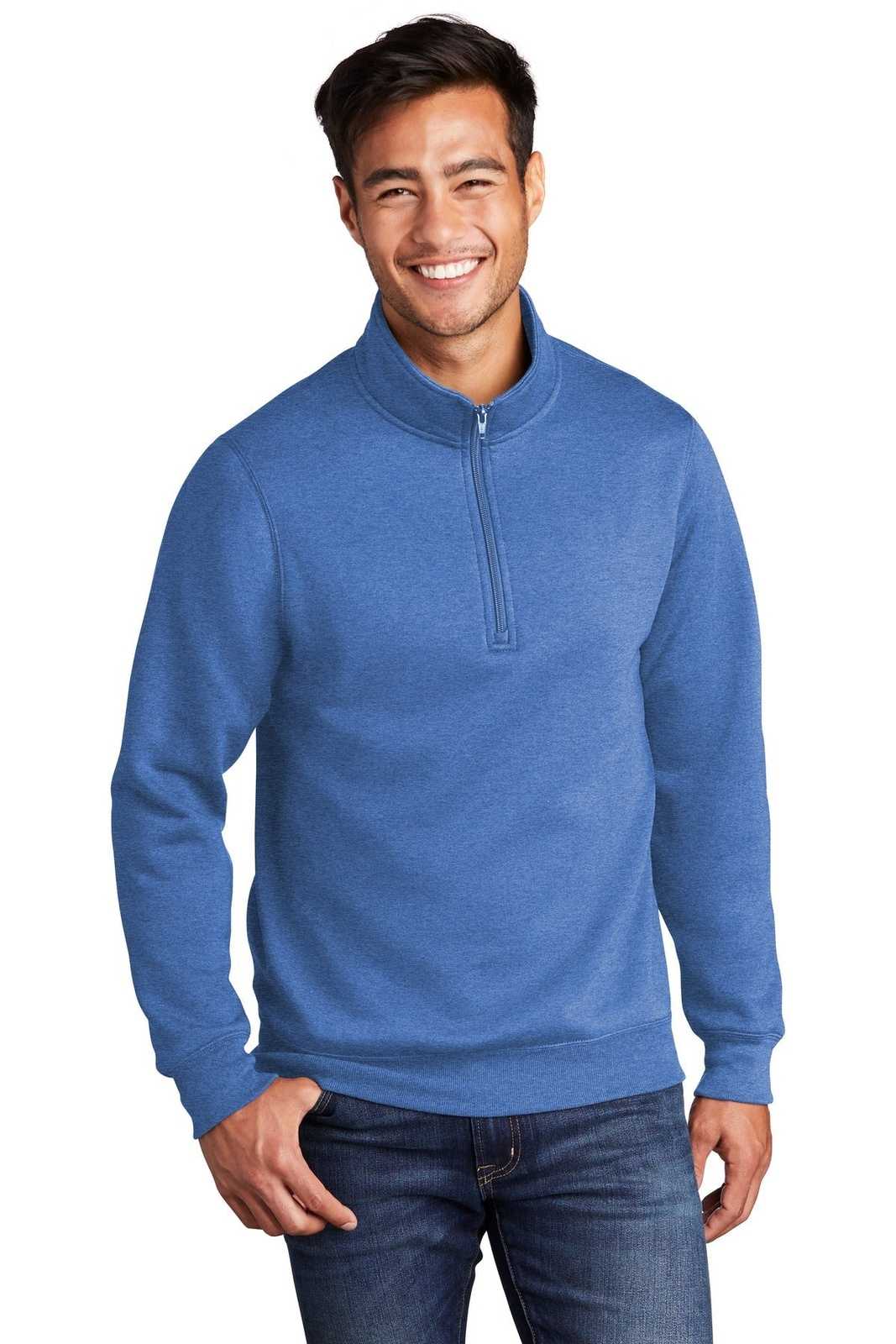 Port & Company PC78Q Core Fleece 1/4-Zip Pullover Sweatshirt - Heather Royal - HIT a Double - 1
