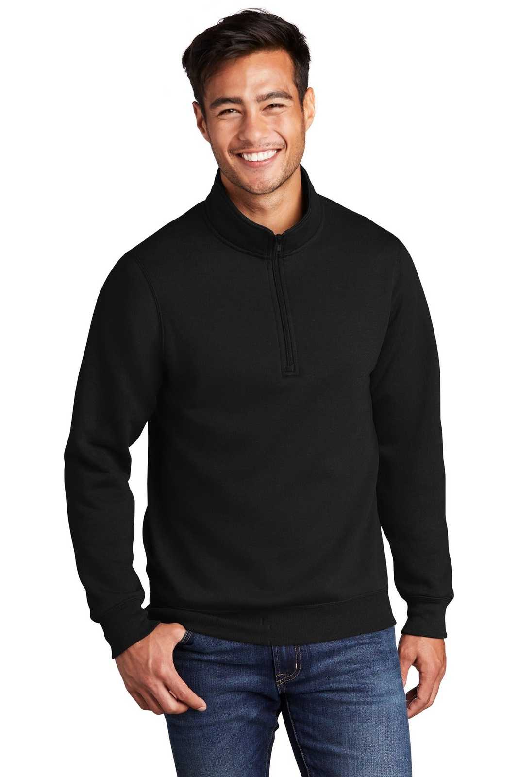 Port &amp; Company PC78Q Core Fleece 1/4-Zip Pullover Sweatshirt - Jet Black - HIT a Double - 1