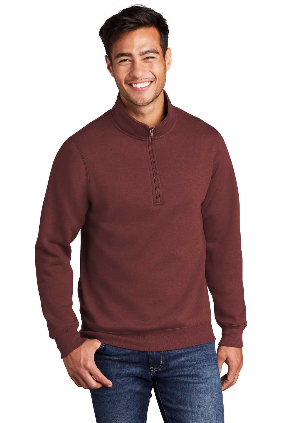 Port &amp; Company PC78Q Core Fleece 1/4-Zip Pullover Sweatshirt - Maroon - HIT a Double - 1