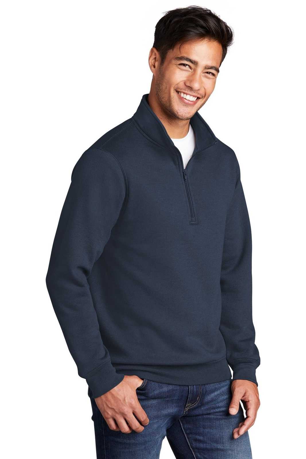 Port &amp; Company PC78Q Core Fleece 1/4-Zip Pullover Sweatshirt - Navy - HIT a Double - 4