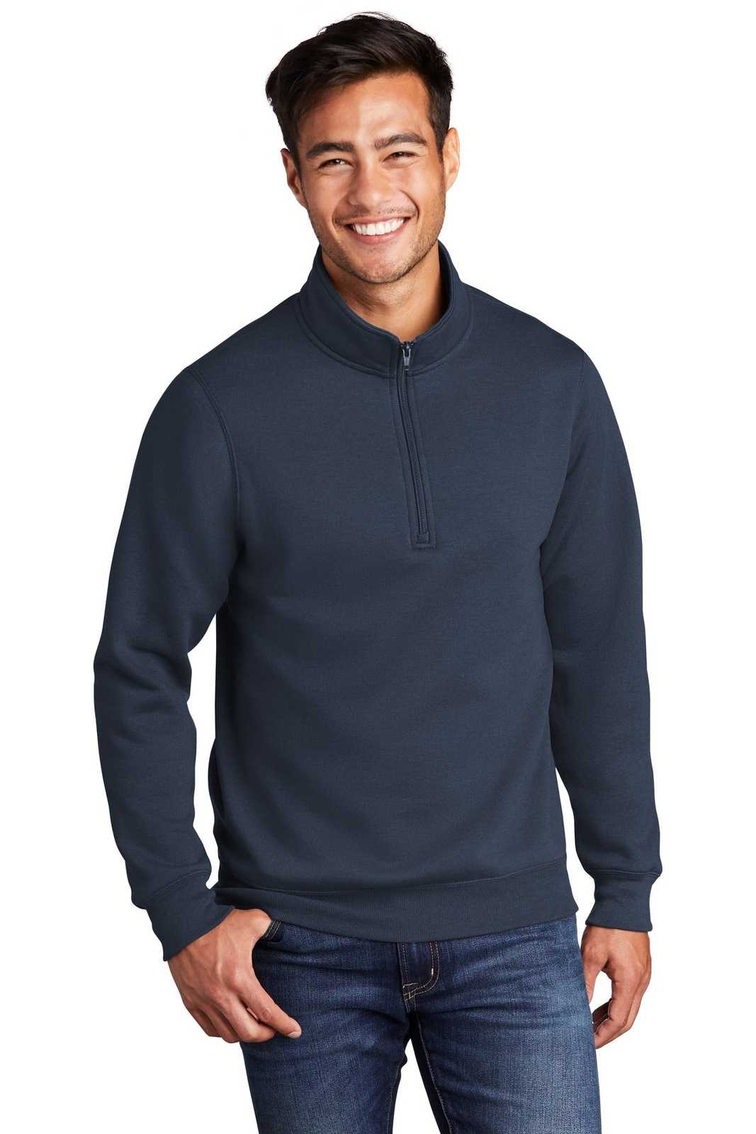 Port &amp; Company PC78Q Core Fleece 1/4-Zip Pullover Sweatshirt - Navy - HIT a Double - 1