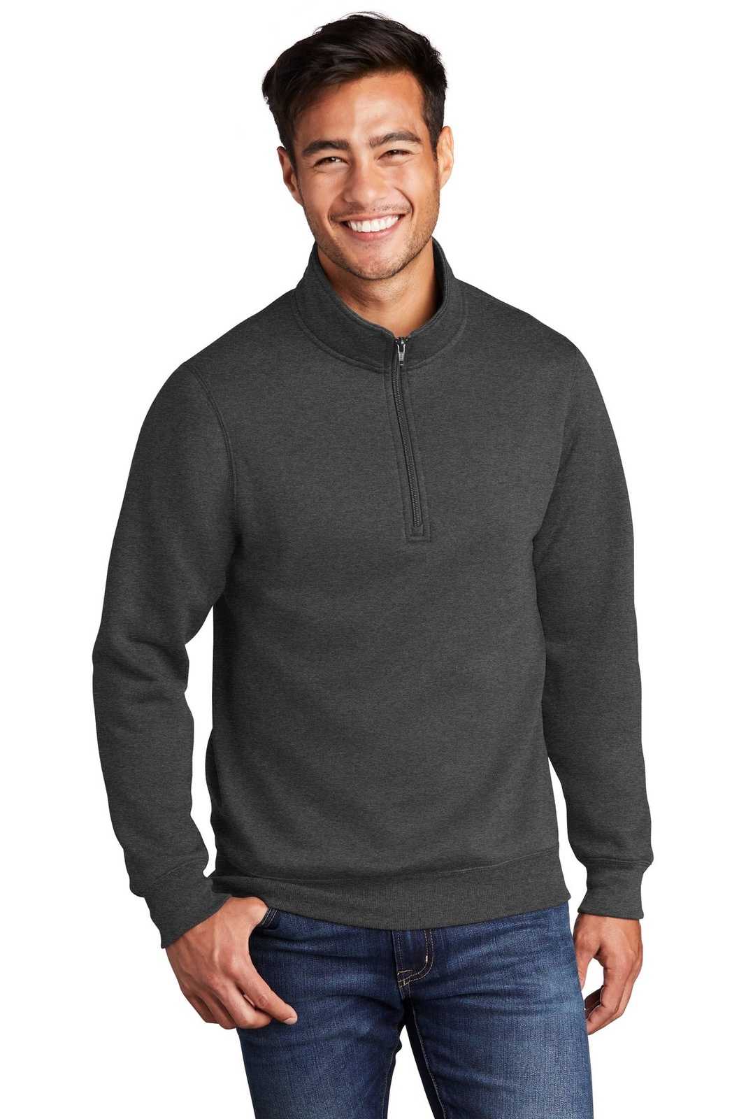 Port & Company PC78Q Core Fleece 1/4-Zip Pullover Sweatshirt PC78QDark Heather Gray - HIT a Double - 1