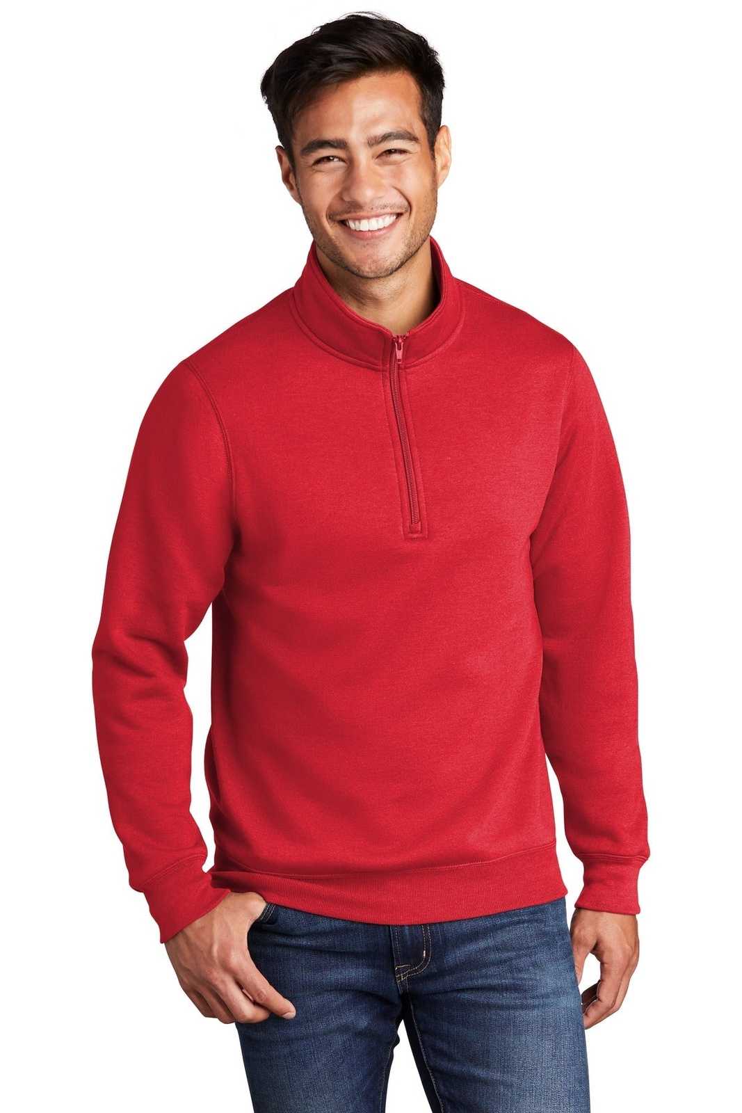 Port &amp; Company PC78Q Core Fleece 1/4-Zip Pullover Sweatshirt - Red - HIT a Double - 1
