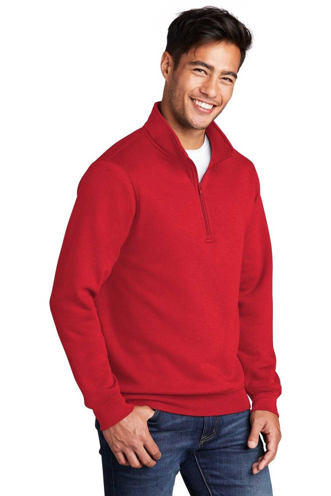 Port &amp; Company PC78Q Core Fleece 1/4-Zip Pullover Sweatshirt - Red - HIT a Double - 4